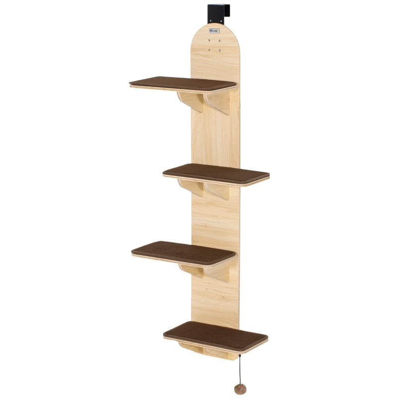 PawHut 4-Level Door Mounted Cat Tree with Washable Plush Mats, Toy Balls, Door Hanging Cat Shelf for Indoor Cats