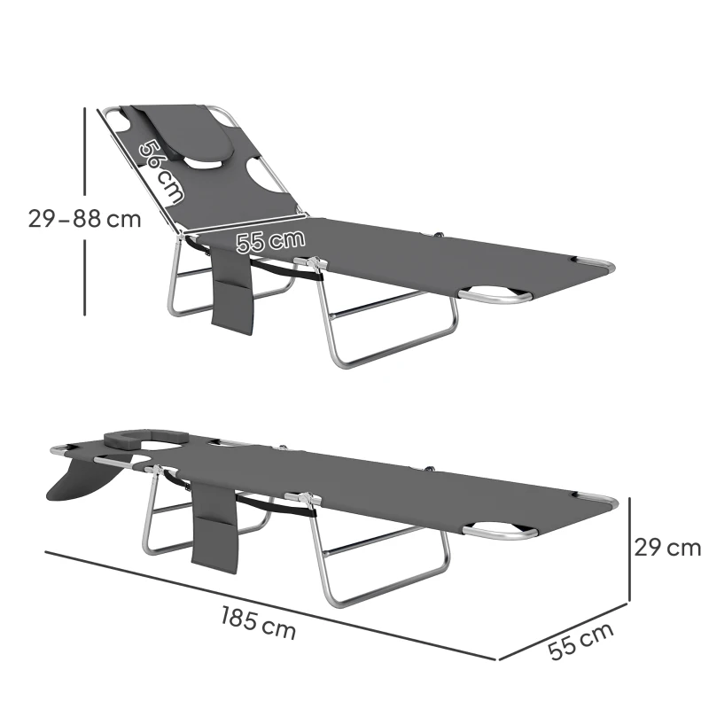 Outsunny Reclining Face Hole Sun Lounger - Dark Grey