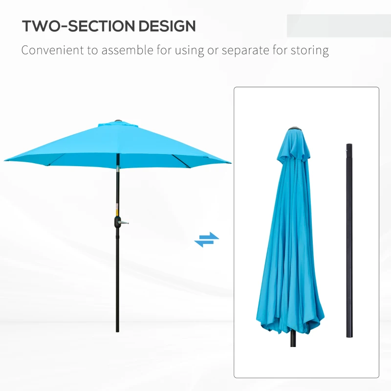 Outsunny 2.6M Patio Parasol Sun Umbrella, Tilt Shade Shelter Canopy with Crank 8 Ribs Aluminium Frame, Blue
