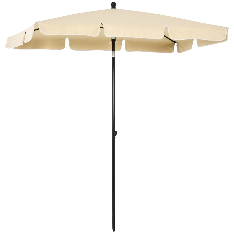 Outsunny 2 x 1.3m Garden Parasol Umbrella, Outdoor Market Table Umbrella with Ruffles & Aluminium Pole, Rectangular Tilting Parasol Sun Shade Canopy, Beige
