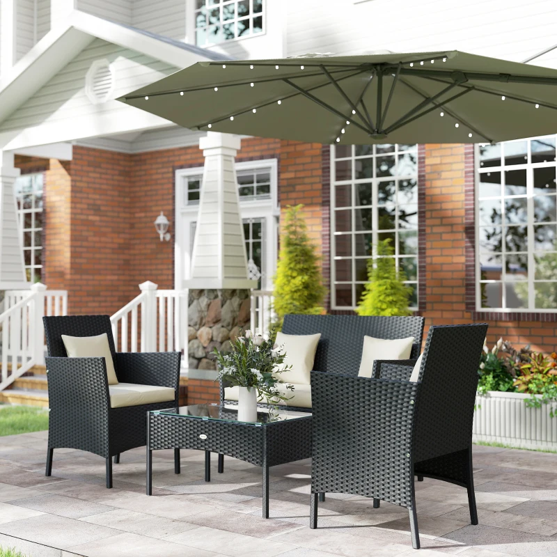 Outsunny Set da Giardino 4Pezzi in Rattan con 2 Sedie, Poltrona da Giardino a 2 Posti e Tavolino Basso