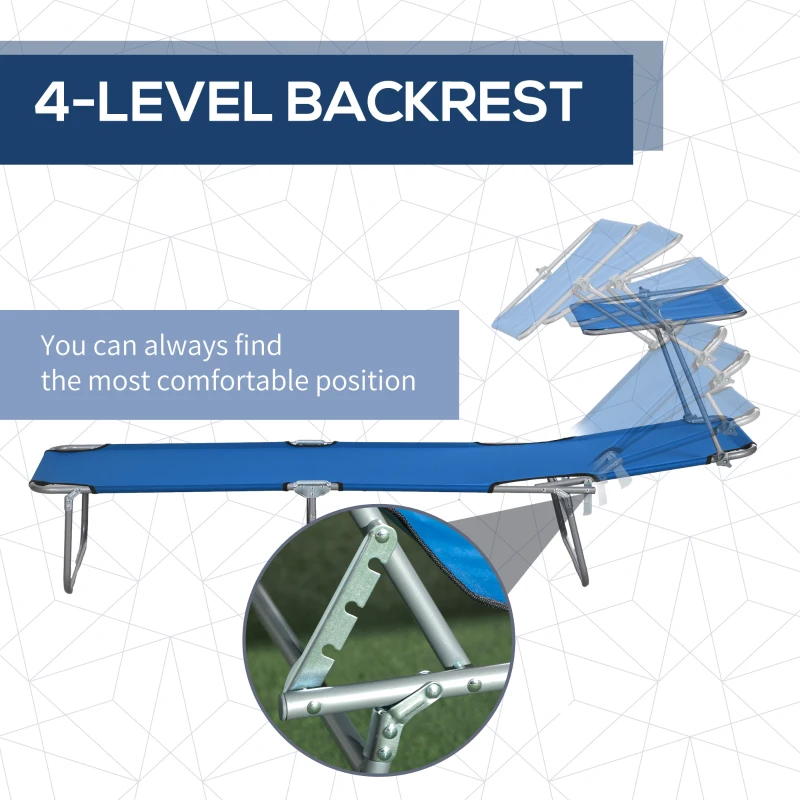 Outsunny Folding Sun Lounger Set of 2 with Canopy, Reclining Sunbed with 4-Position Adjustable Backrest, 600D Oxford Cloth, Portable Garden Lounger Recliner Chair for Beach, Camping, Patio, Blue