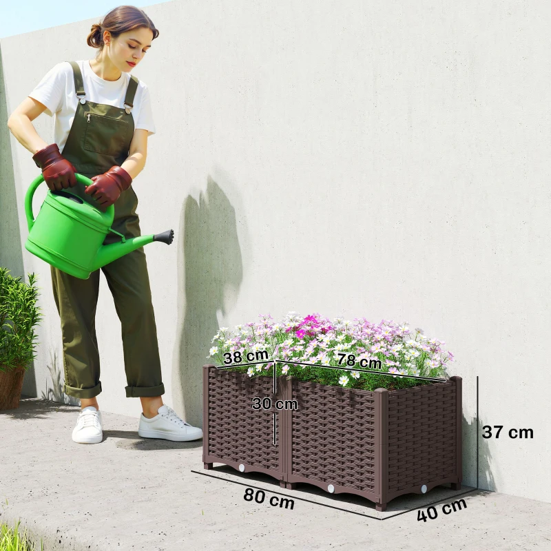 Outsunny Plastic Raised Garden Bed with Legs, Self Watering Elevated Planter Boxes with Drainage Holes and Plugs
