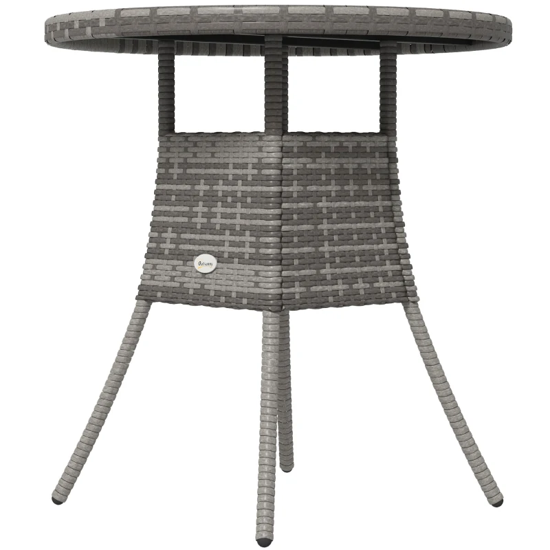 Outsunny 70 cm Wood-Effect Rattan Garden Table - Grey