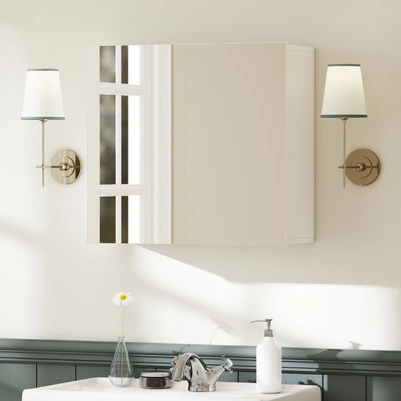 HOMCOM Double-Door Bathroom Mirror Cabinet - White
