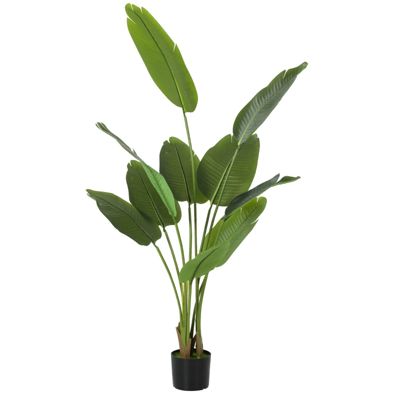 HOMCOM 160cm Tall Artificial Bird of Paradise Plant, Faux Banana Leaf Tree with PEVA Leaves and Flocking, Decorative Palm Tree in Pot for Home Office Decor, Green