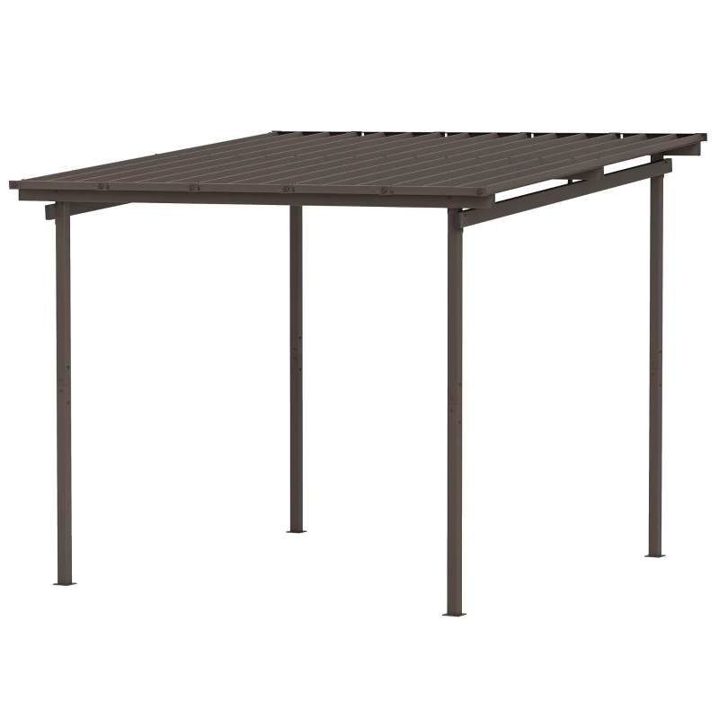 Outsunny 3 x 3(m) Garden Pergola with Waterproof Metal Roof, Lean to Pergola Hardtop Gazebo, Wind-resistant Outdoor Sun Shade, Easy to Assemble