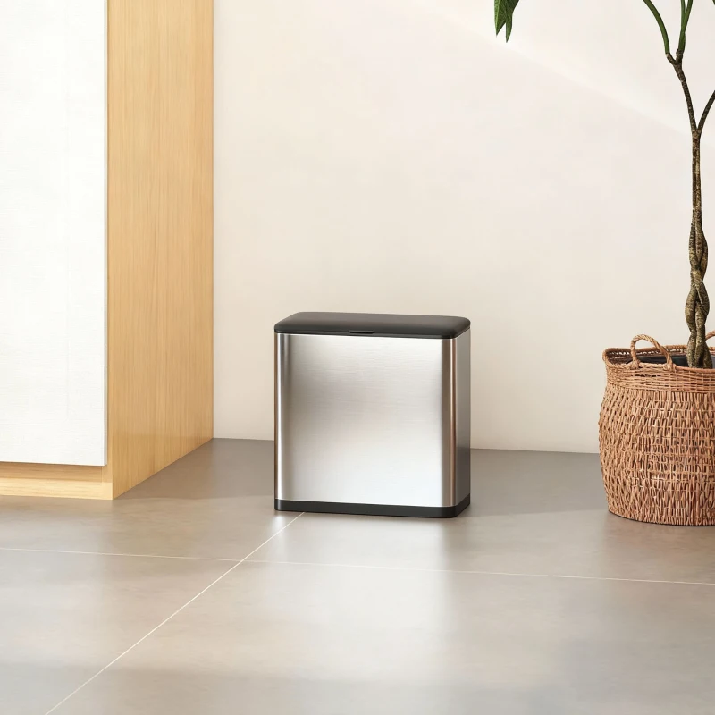 HOMCOM 8L Hanging Kitchen Bin, Rubbish bin with Lid and Removable Inner Bucket for Under Cabinet Door, Under Sink, Office