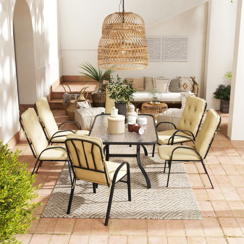 Outsunny Seven-Piece Garden Dining Set with Cushions - Beige