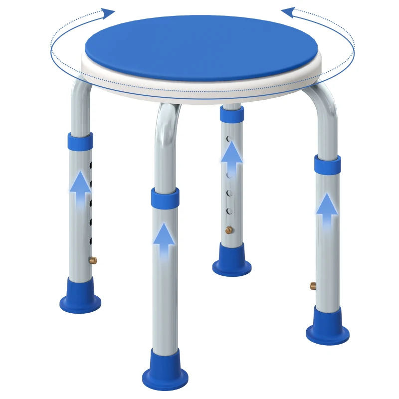 HOMCOM 360° Swivel Shower Chair, Height Adjustable Aluminium Shower Stool with Non-Slip Feet for Disabled, Elderly, Blue
