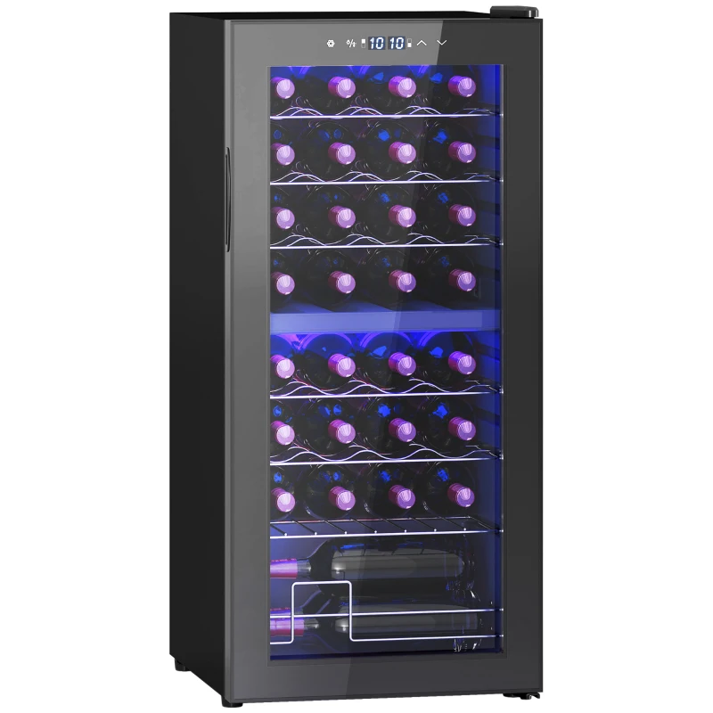 HOMCOM 32-Bottle Narrow Wine Fridge, with Lights - Black