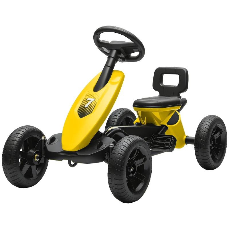AIYAPLAY Pedal Go Kart for Kids 2-5 Years, with Silent EVA Wheels, Metal Frame, Yellow
