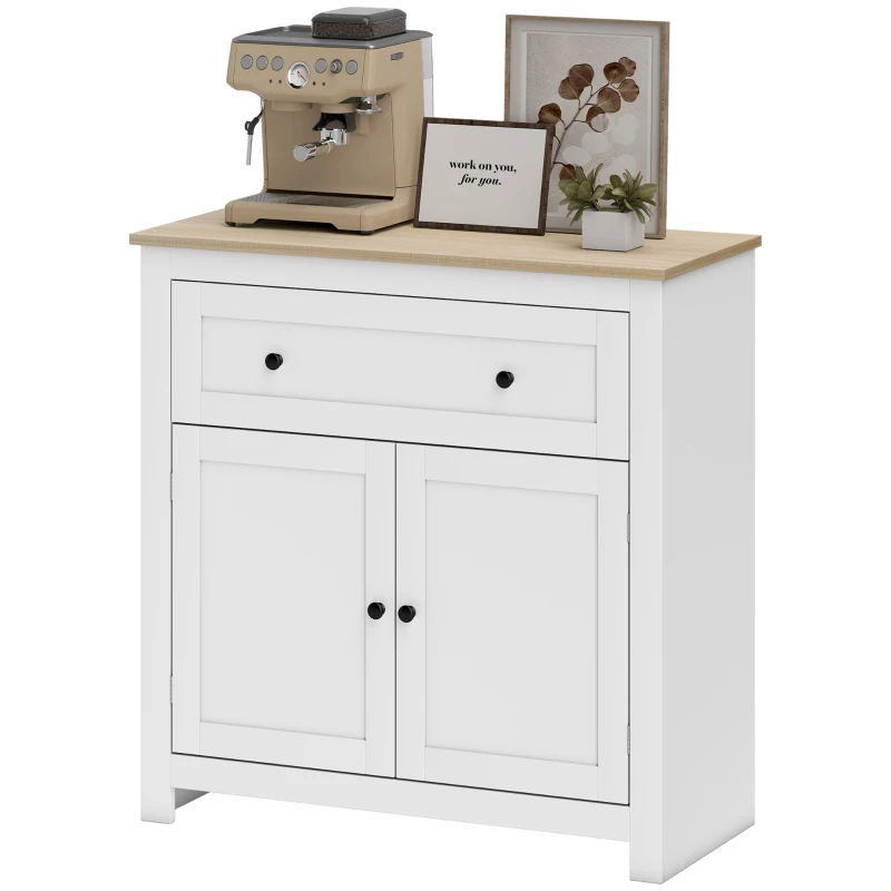 HOMCOM Sideboard Storage Cabinet, Morden Kitchen Cupboard with Adjustable Shelf, Drawer and Double Doors, Sideboard for Living Room, Dining Room, Hallway, White