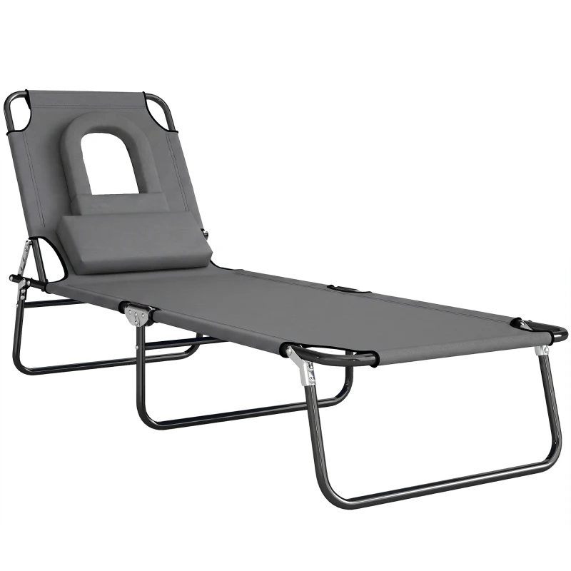 Outsunny Bain de Soleil Pliable transat inclinable 4 Positions Chaise Longue 3 Coussins fournis Gris