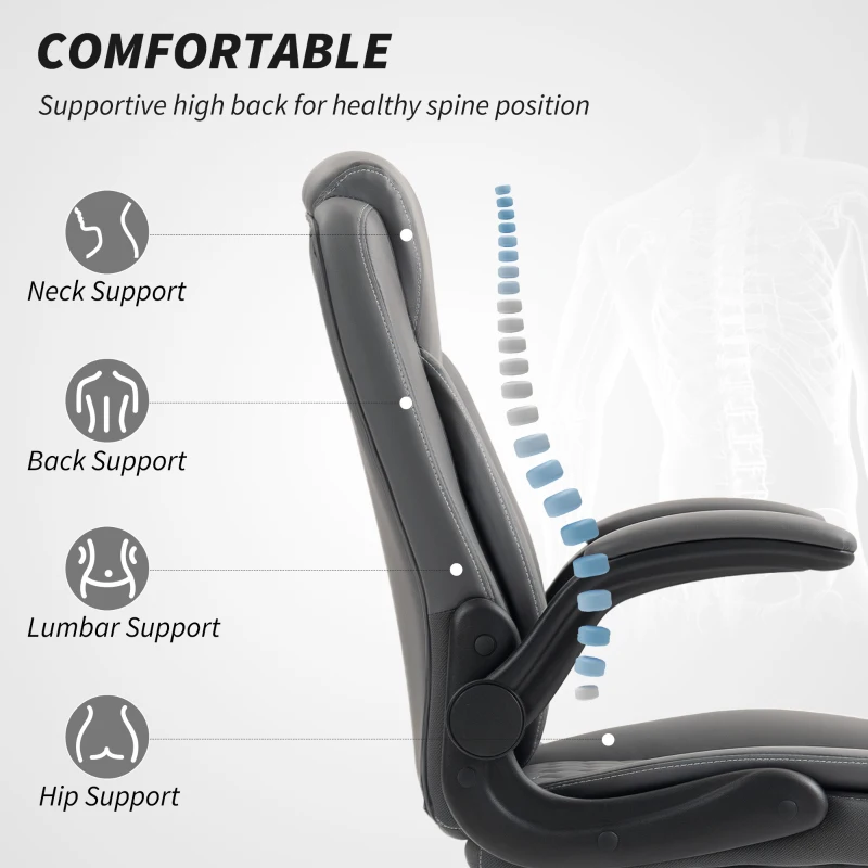 HOMCOM Faux Leather Office Chair. with Flip-Up Armrests - Charcoal Grey