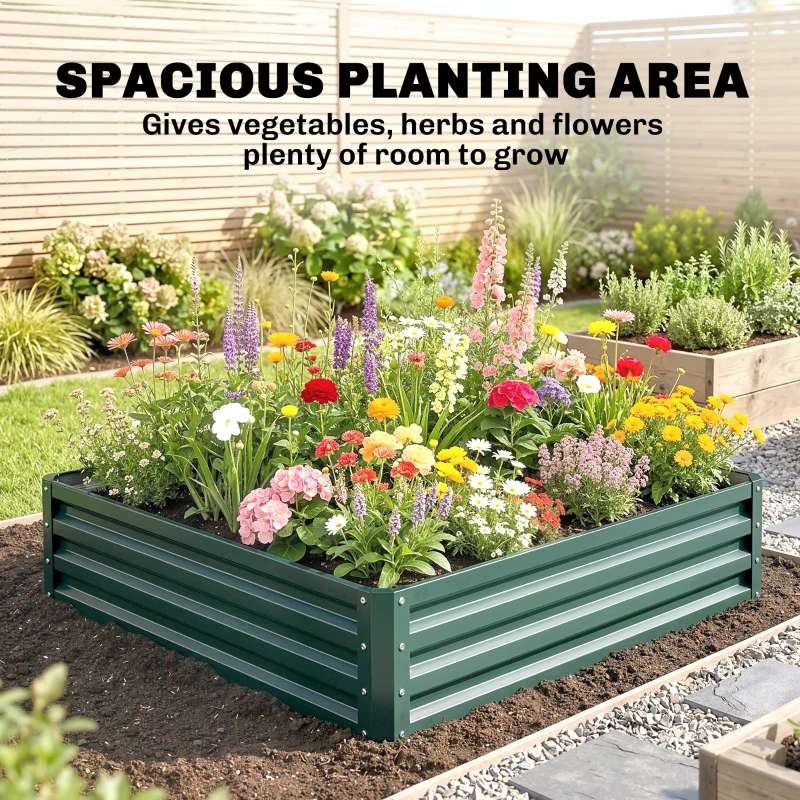 Outsunny Square Raised Garden Bed Box with Weatherized Steel Frame for Vegetables, Flowers, & Herbs, 120 x 120 x 30cm, Green