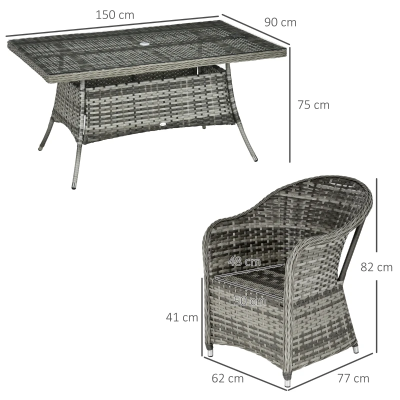 Outsunny Seven-Piece Rattan Dining Set - Grey