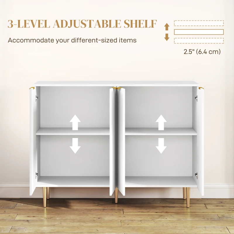 HOMCOM Sideboard Buffet Cabinet, Modern Kitchen Storage Cabinet with Adjustable Shelves and Metal Legs, White
