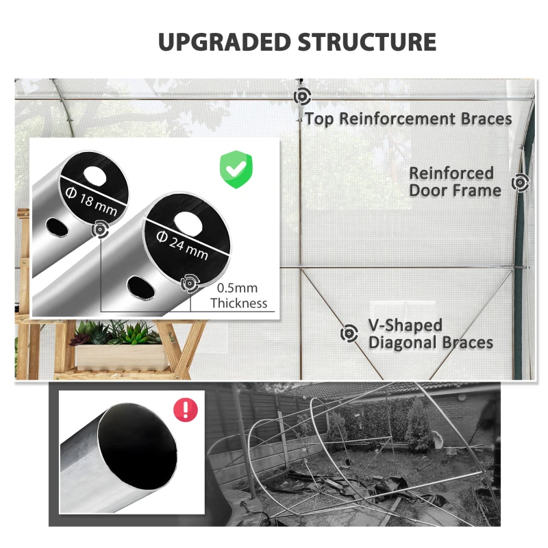 Outsunny 4 x 3(m) Walk-In Tunnel Greenhouse, with Accessories - White