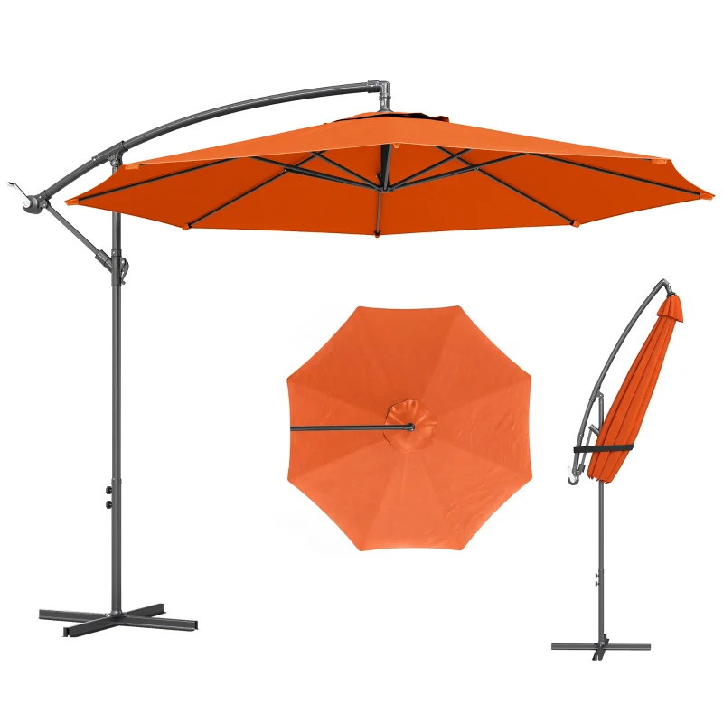 Outsunny 3 m Overhanging Cantilever Parasol, with Cross Base - Orange