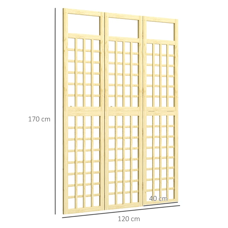 Outsunny 3-Panel Garden Privacy Screen, Freestanding Foldable Wooden Outdoor Divider/Trellis, Decorative Privacy Screen for Garden Patio, 120 x 170 cm, Natural Wood Finish