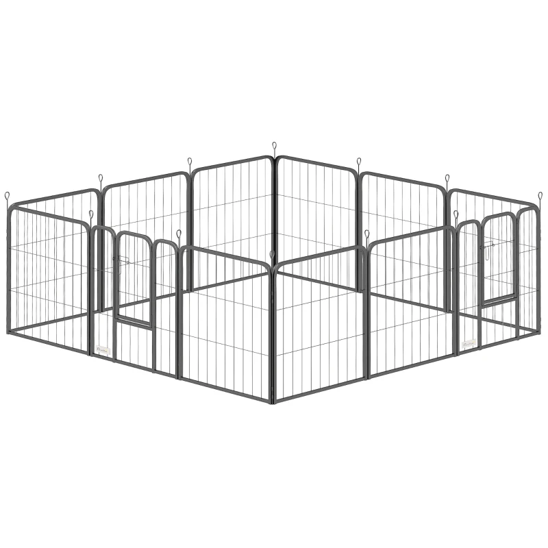 PawHut 12-Panel Solid Dog Playpen with Doors, for Small Dogs, 60cm High, Black