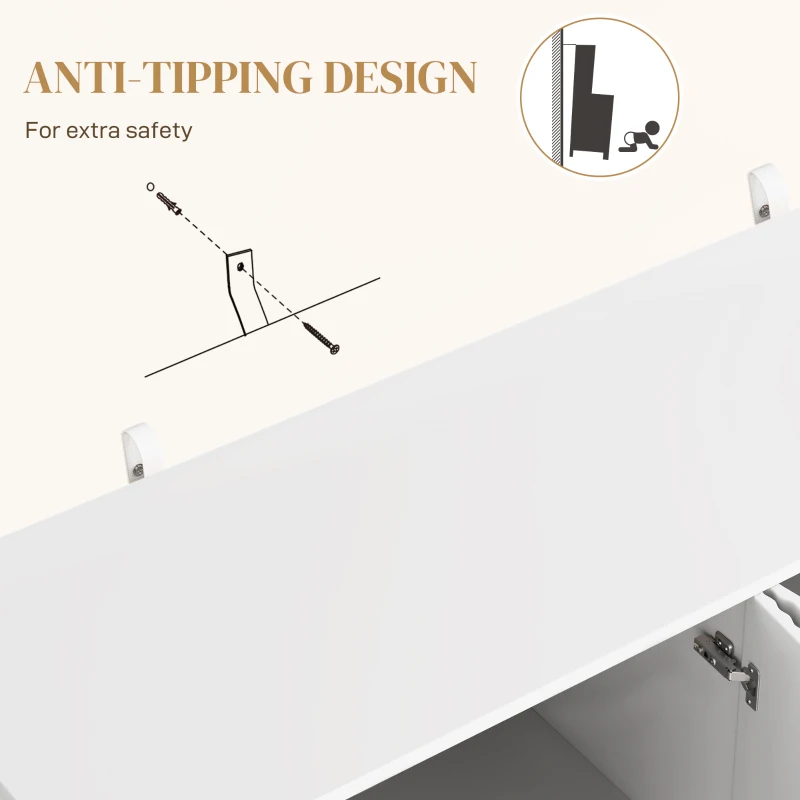 HOMCOM Sideboard Buffet Cabinet, Modern Kitchen Storage Cabinet with Adjustable Shelves and Metal Legs, White