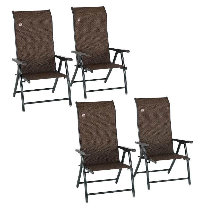 Outsunny Set of Four Folding Garden Chairs, with Seven-Position Adjustable Backs, Dark Brown