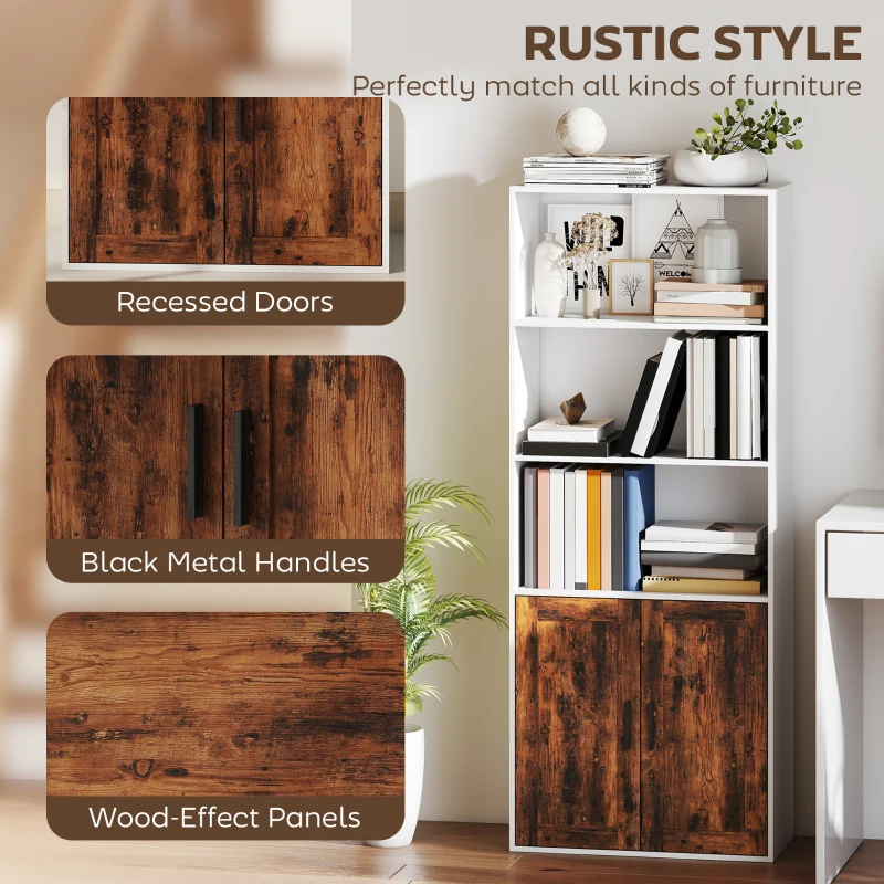 HOMCOM 5-Tier Bookcase with Adjustable Shelf - Rustic Brown