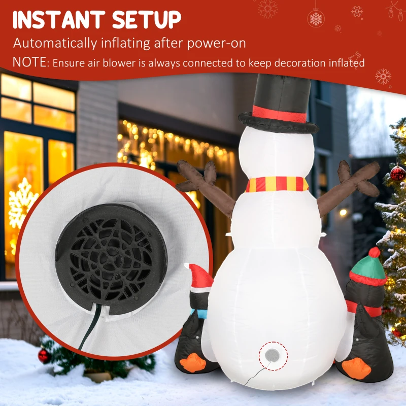 Outsunny 6FT Christmas Inflatables Snowman & Penguins with Built-in LED Lights and Flashing Projector Light, Blow Up Christmas Inflatable Decoration for Indoor Outdoor Decor, Garden