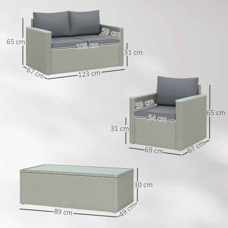 Outsunny Four-Piece Rattan Sofa Set, with Wood-Top Table