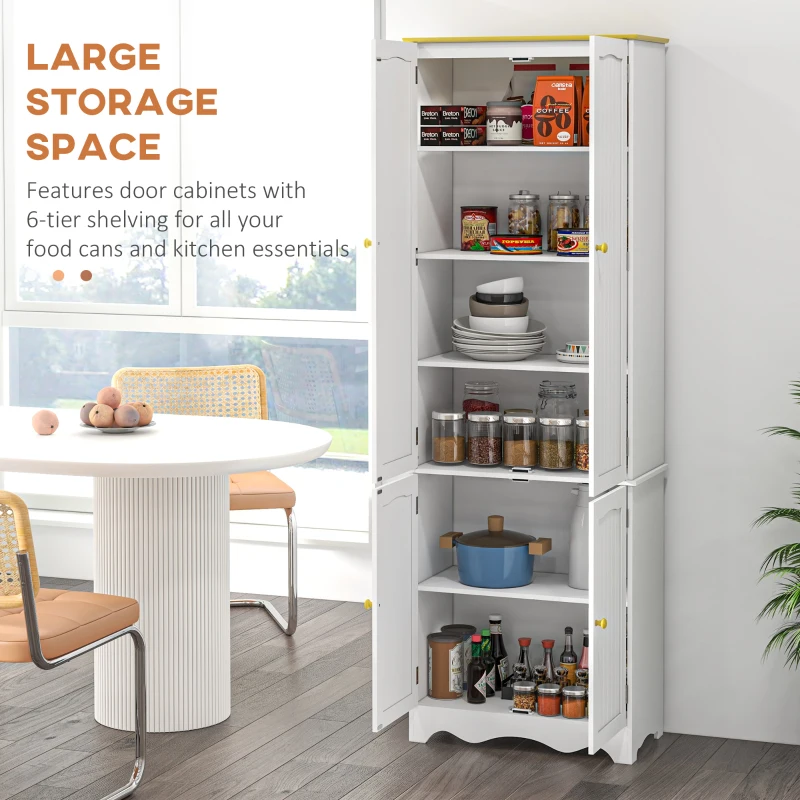 HOMCOM Freestanding 4-Door Kitchen Cupboard, Storage Cabinet Organizer with 4 Shelves, 183cm, White