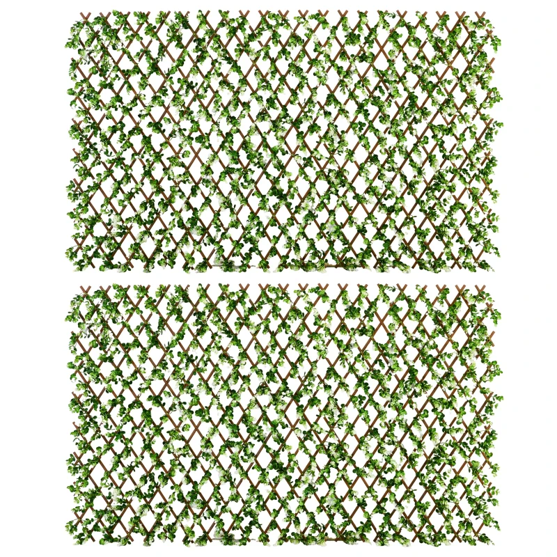 Outsunny 2pc Expanding Garden Trellis, 2 x 1m Faux Decorative Privacy Fence with Artificial Leaves, Privacy Screen Greenery Walls for Garden Balcony, Eucalyptus Leaves