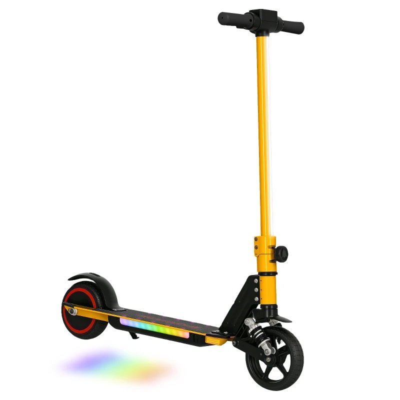 SPORTNOW Folding Electric Scooter for Kids, with Dual Brakes, Front Suspension, LED Colourful Lights, Gold Tone