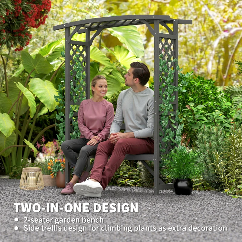Outsunny Garden Bench, Wooden Garden Arbour with Seat for Vines/Climbing Plants, Grey