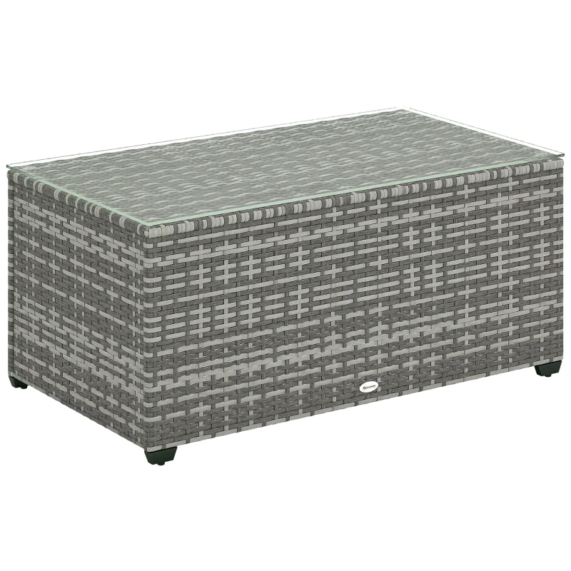Outsunny 90 x 50cm Glass-Top Rattan Side Table - Light Grey