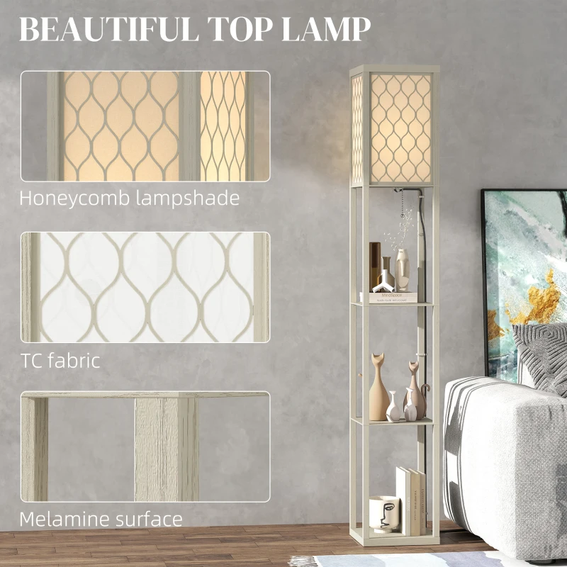 HOMCOM Three-Shelf Standing Lamp - Oak/White