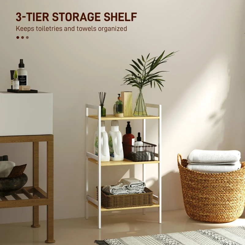 HOMCOM Three-Tier Bamboo Adjustable Shelf Storage Unit