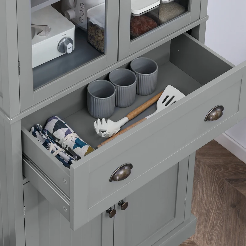 HOMCOM 180cm Tall Kitchen Pantry Cupboard, Freestanding Storage Cabinet with 5 Tier, Adjustable Shelves,  Drawer, Grey