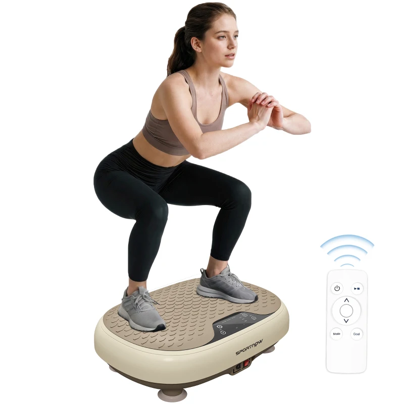 SPORTNOW Plateforme Vibrante, 20 Niveaux de Vitesse, 3 Programmes, Écran LED et Télécommande, 46 x 33 x 13,5 cm, Beige