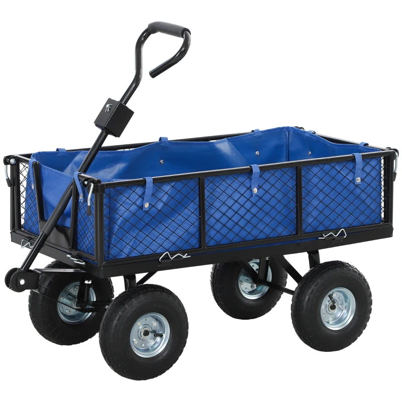 Outsunny 114L Steel Frame Garden Cart Trolley - Blue