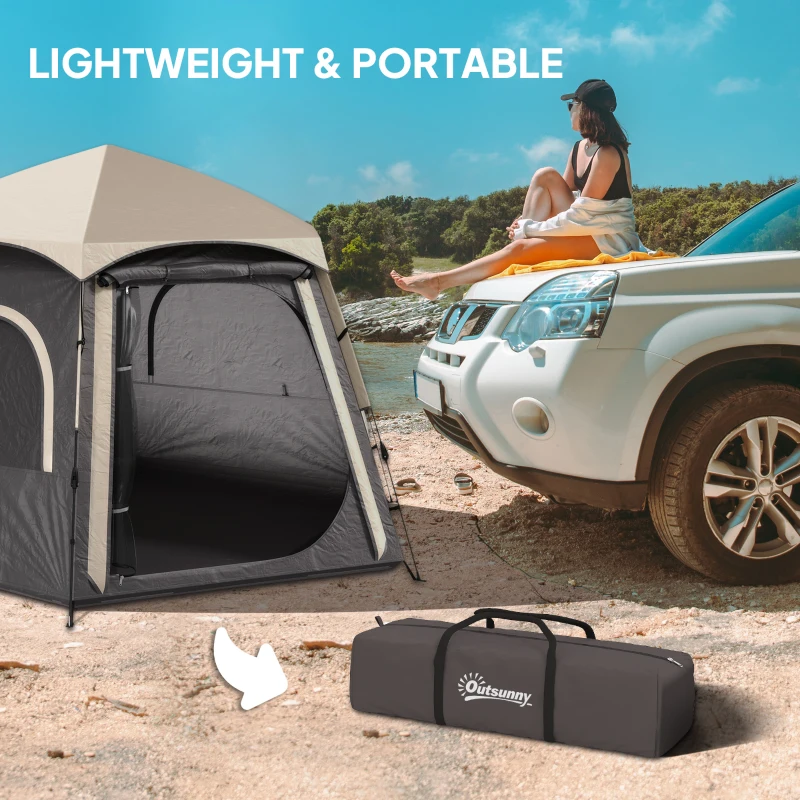 Outsunny Instant Pop Up Camping Tent, 2/3/4 Person Easy Setup Dome Family Tent with Vestibule, Rainfly, 4 Mesh Windows & 2 Doors, Hexagonal Design, Waterproof & UV Protected, Dark Grey