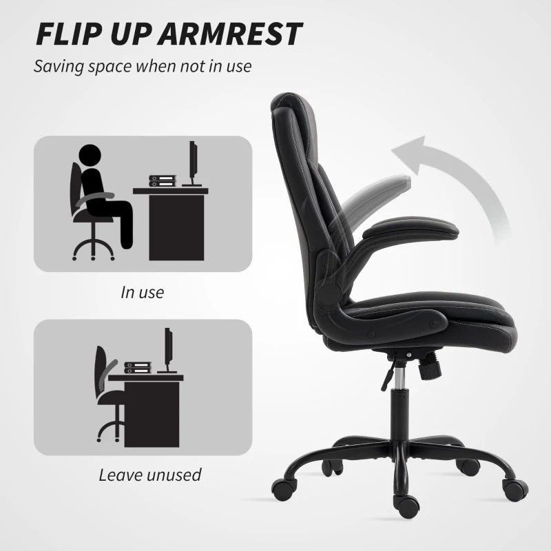 HOMCOM Faux Leather Office Chair. with Flip-Up Armrests - Black