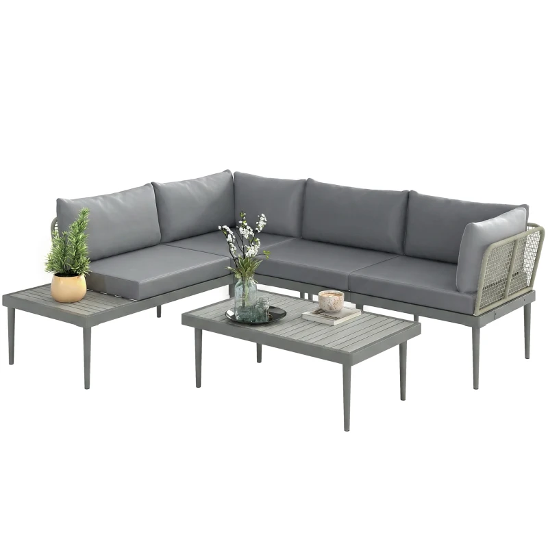Outsunny Thee-Piece 'L' Rattan Sofa Set - Grey