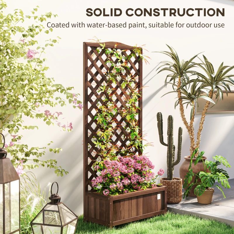 Outsunny Wooden Planter with Trellis, Freestanding Raised Bed for Garden with Lattice, Outdoor Planter Box for Climbing Plants, Vines, Flowers, 76 x 36 x 170 cm, Dark Brown