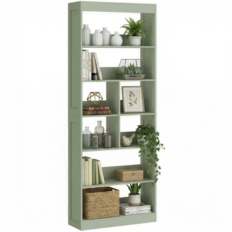 HOMCOM Bookcase, 6-Tier Bookshelf with Open Storage Shelves, Cubes, 180 cm Tall Display Shelf with Anti-Tipping Design, Green