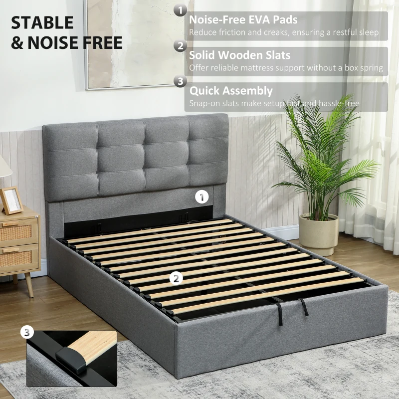 HOMCOM 4ft6 Double Ottoman Bed with Gas Lift Storage - Grey