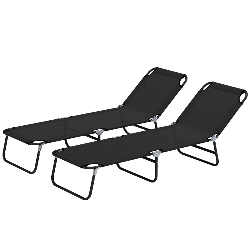 Outsunny Garden Sun Lounger, with Five-Position Back - Black