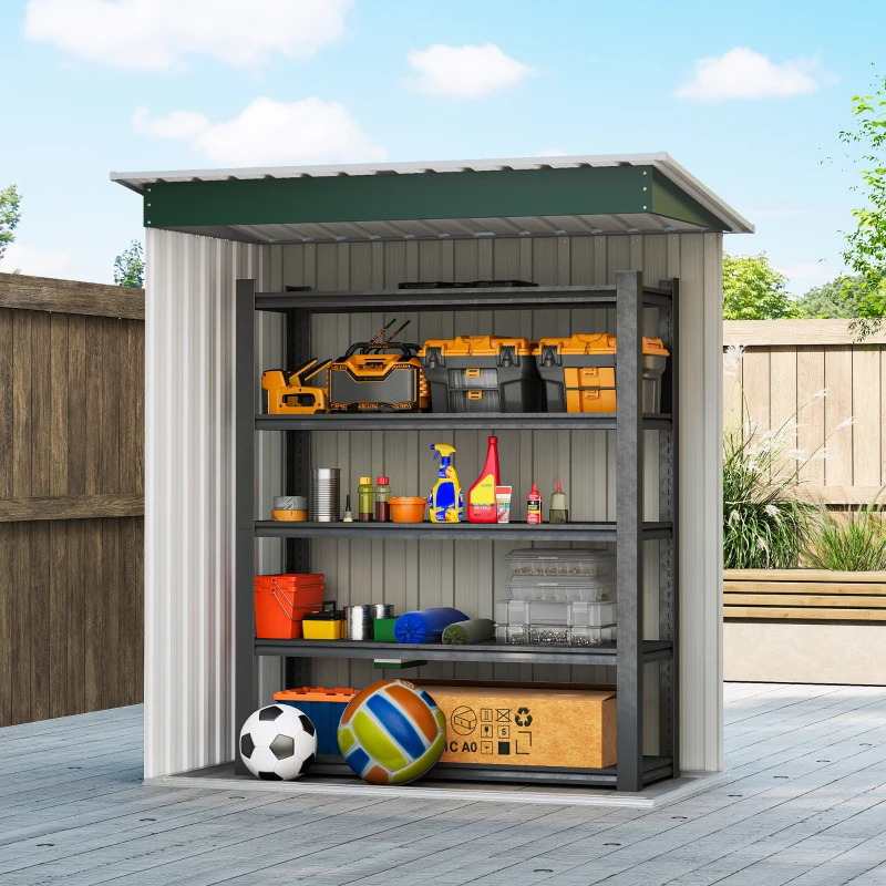 Outsunny 5 x 3ft Garden Storage Shed with Sliding Door and Sloped Roof Outdoor Equipment Tool, Green