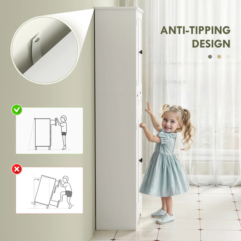 HOMCOM Tall Bathroom Storage Cabinet - White